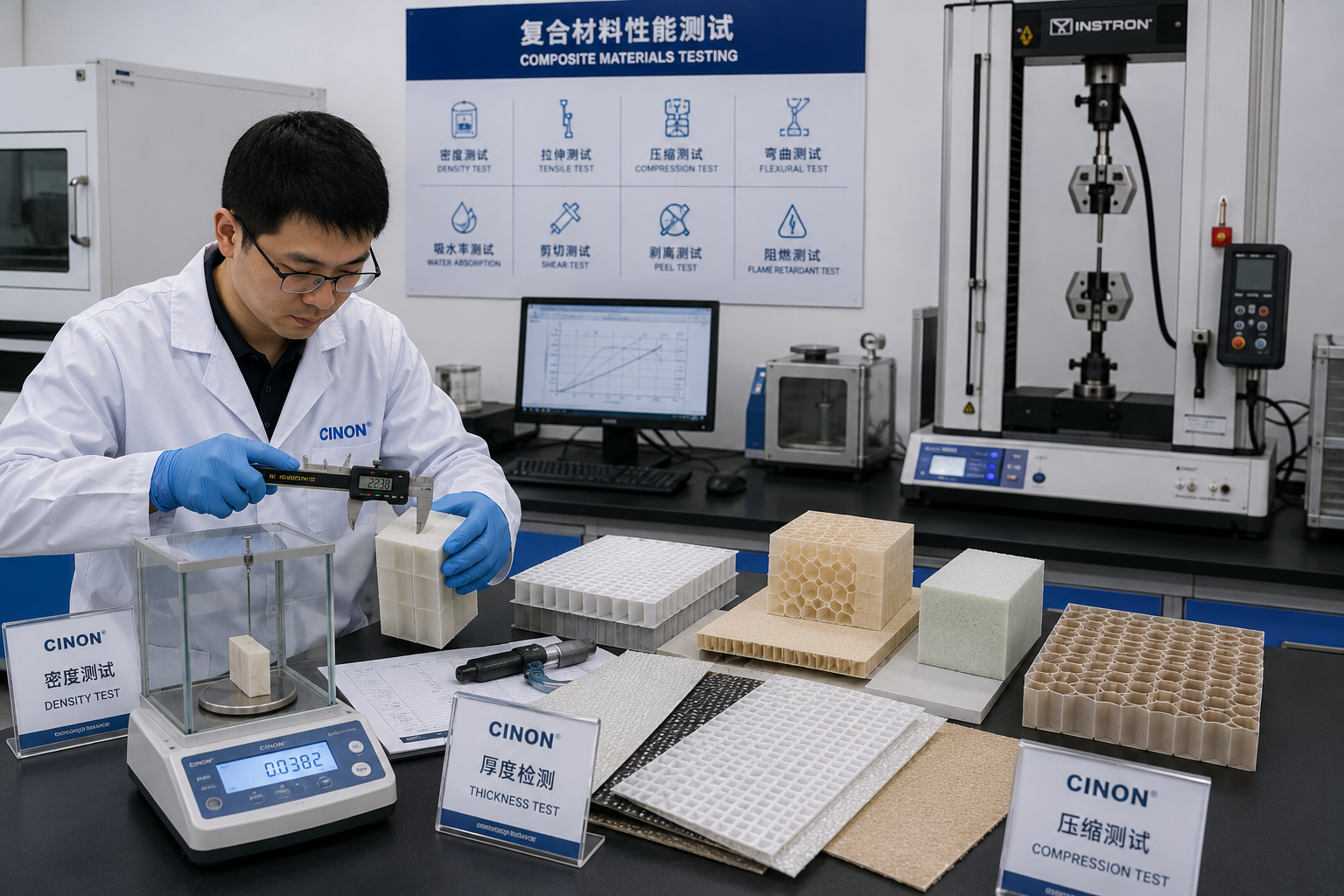 Density testing and quality verification of composite core materials before shipment